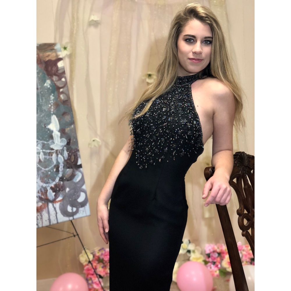 Black Prom Dress with multicolored beading